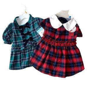 🆕 Lot of 2 Dog Dresses Medium Green Red Plaid Holiday Party Pet Apparel NEW NWT